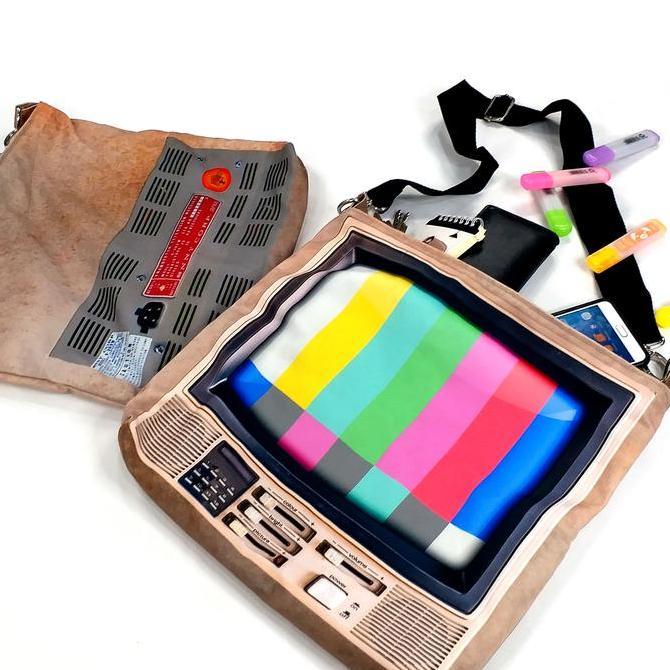 Tas Bahu Shoulder Bag Vintage TV Kuno Zaman Dulu Jadul Bahan Kanvas Dengan Furing dan Zipper Shrelo 