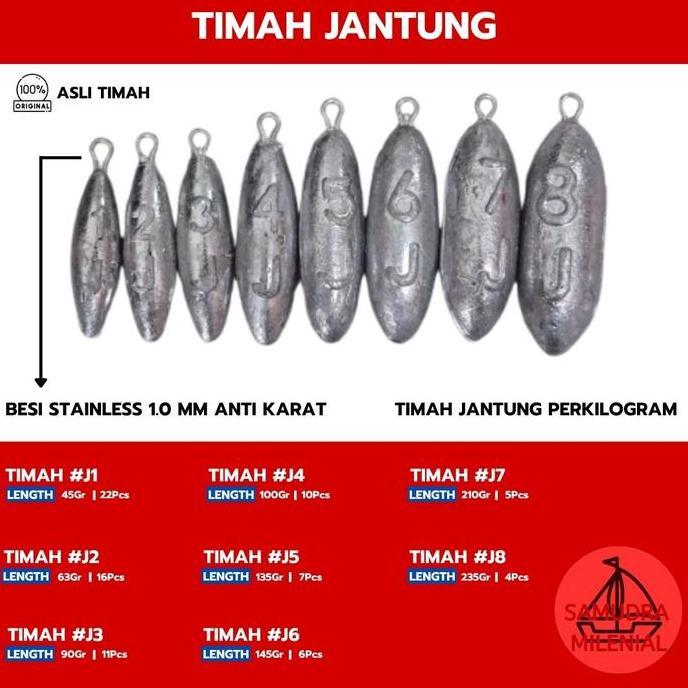 Timah Jantung / Timah Pemberat Pancing Jaring BAGUS Ukuran J5 J6 J7 J8