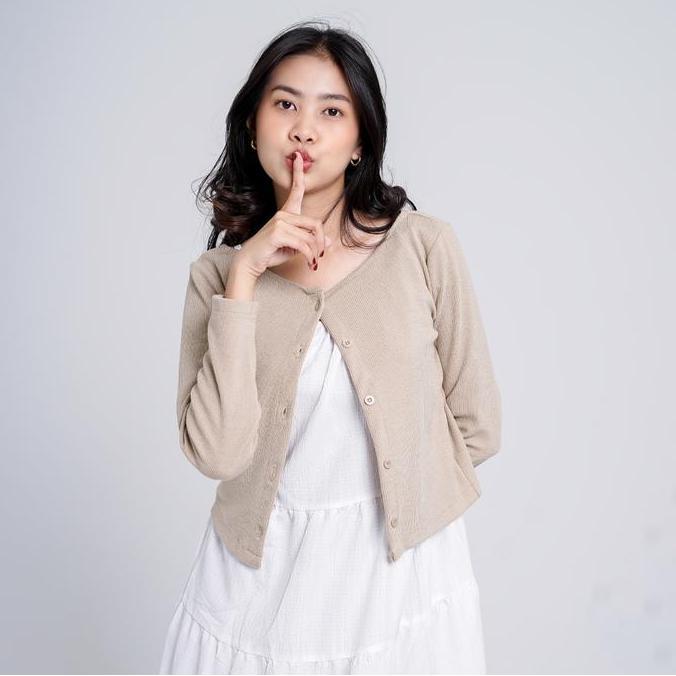 BELININE Cardigan Wanita Lengan Panjang Outer Polos Slimfit Bahan Katun Premium