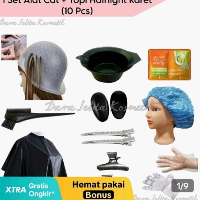 1set Alat Cat Rambut + Topi Highlight Karet