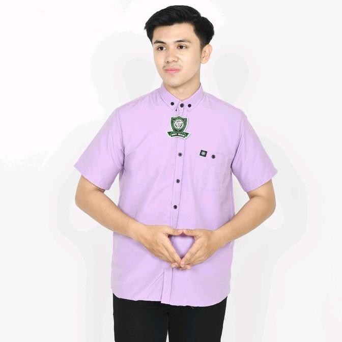 Lilac Kemeja Polos Pria Lengan Pendek Kemeja Basic Casual Formal Cowok Kemeja Santai Baju Katun Dist