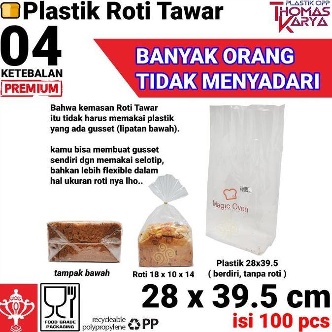 New- Plastik Opp Roti Tawar Isi 100 Kantong Bening Besar Kemasan Donat Cookies Kue Manis Sobek Jumbo