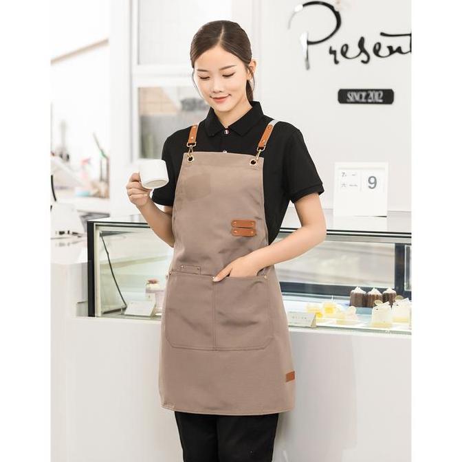NEW DEALS COD Apron Celmek Celemek Masak Barista Coffee Cafe Shop Dapur Model Kantong Polos Anti Air