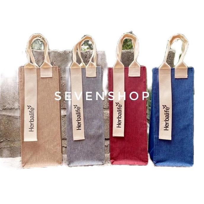 big promo tas botol herbalife 2 liter tali panjang bahan denim waterproof