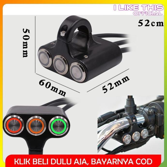 Saklar Switch Tombol Lampu kabut hazard Motor On Off Touring 3 Mode Motorcycle Stang WHY