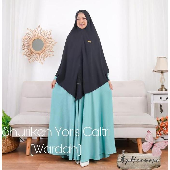 Gamis Hermosa Motif Shuriken Biru Wardah/Gamis Biru Wardah Muslim Wanita  Dress  Syari  Kancing Dewa
