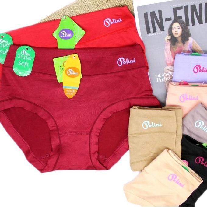 Promo Celana Dalam Wanita Polini 1232 Polos 3 & 6 Pcs Seksi Katun Dewasa Diskon