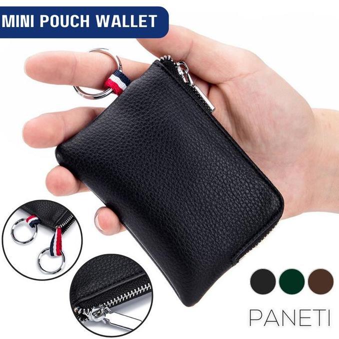 Dompet Koin Pria PANETI Ultra Thin Mini Zipper Pouch Kulit Asli