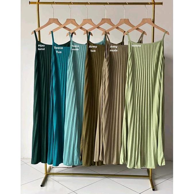 Inner Dress Plisket Tali Premium - Inner Dress Plisket Mayung - Dress Plisket Wanita Panjang - Inner
