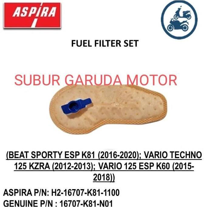 FILTER POMPA BENSIN BEAT ESP VARIO 125 LAMA SCOOPY ESP K81 MERK ASPIRA READY