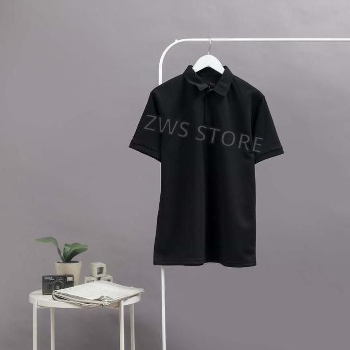 Kaos Kerah Kancing Distro Polo Shirt Polos Pria OLEXA Hitam Polos Lengan Pendek Bahan Knit Waffle Pr