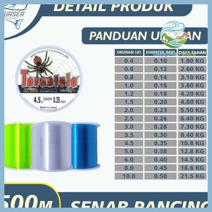(PANCING) AQUASEA TALI PANCING TARANTULA 500METER 5WARNA  NILON TALI PANCING BAHAN NILON PANCING ANT