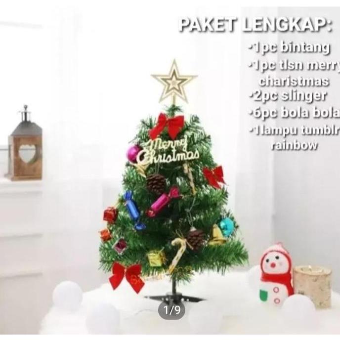 Christmas Pohon Natal Ukuran 60 Cm Lengkap Aksesoris / Pohon Natal Polos Hiasan Lampu