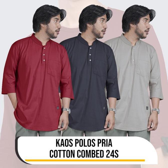Koko Kaos Polos Saku Cotton Combed 24s - Kaos Pria - Kurta Kaos KHAFID baju casual muslim  katun  ny