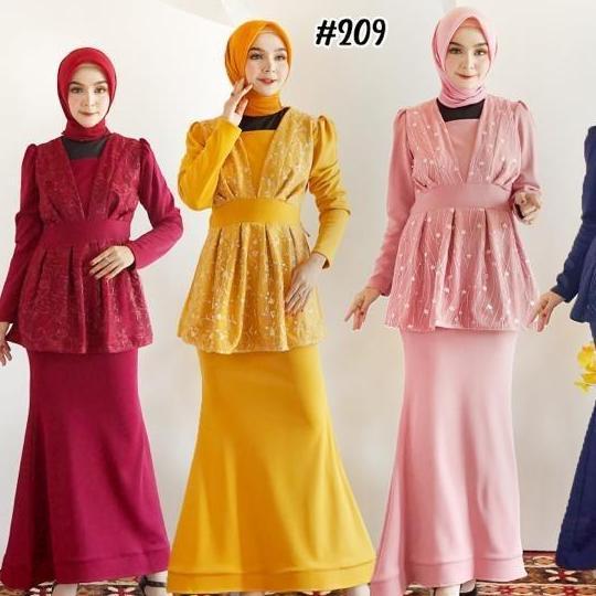 #209, Gamis  Duyung Bahan Scuba Polos Kombinasi Tile Bordir Maxi  Muslim  Mewah  Wanita Pesta Dress 