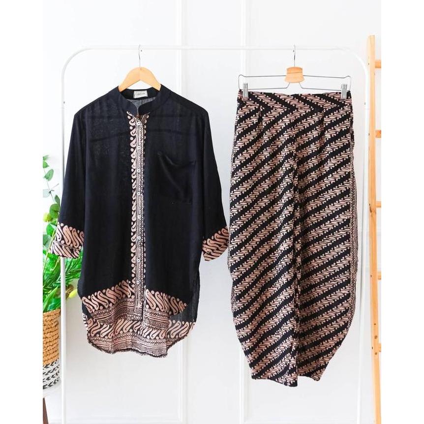 ONE SET KEMEJA BATIK WANITA FORMAL KERJA SETELAN BAWAHAN BATIK MODERN OLIVIA SHIRT OFFICE CELANA BAT