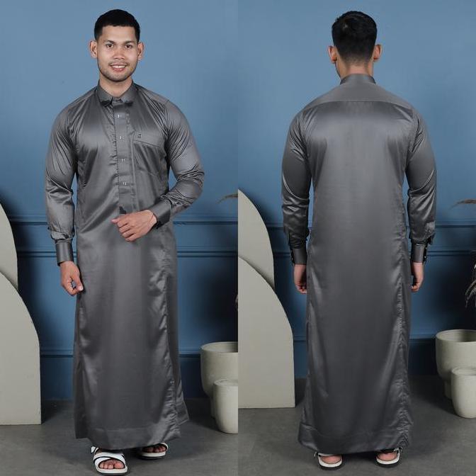Gamis Saudi Pria Manset Al Zahra Dewasa Az-1838 (Gunmetal Grey)