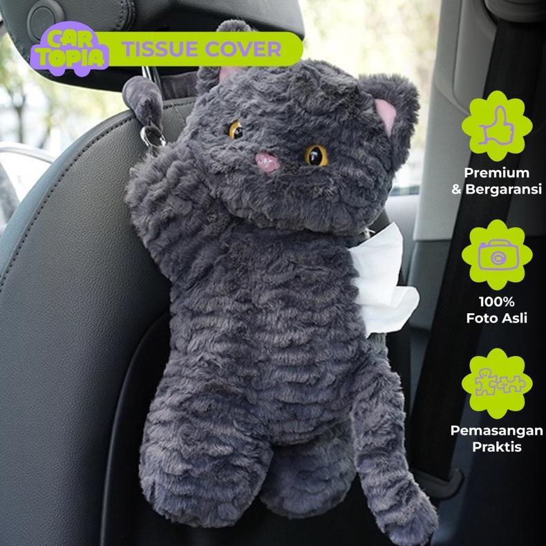 CARTOPIA Tempat Tisu Mobil Kucing Aksesoris Mobil Lucu Kotak Tisu Boneka Organizer Mobil