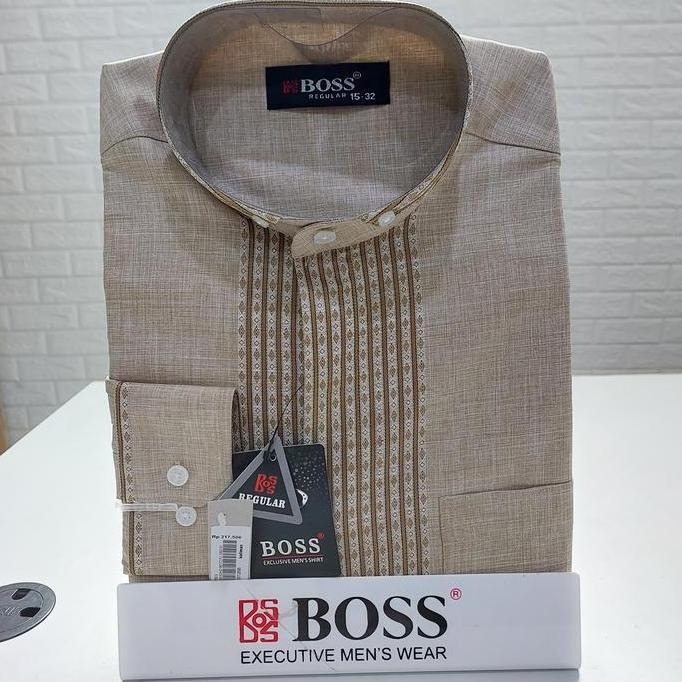 Kemeja Boss Koko Lengan Panjang Regular Salem Abu Biru Katun Mix - Pria Muslim