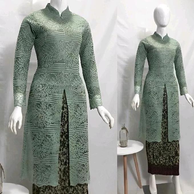 Satu Setel Kebaya Jumbo Tunik Brokat Busui Kerah Baju Kondangan Panjang Setelan Batik Wanita