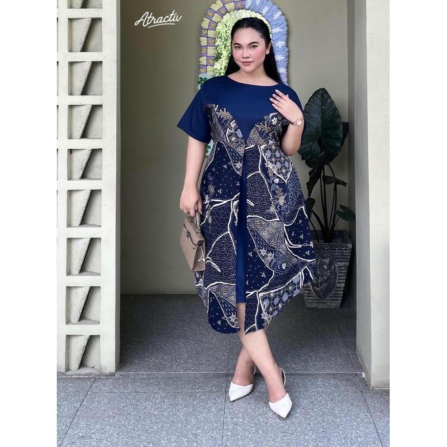 ATRACTIV Dress Batik Jumbo Wanita LD120 LD130 LD142 Dress Batik Pink Jumbo Dress Batik Hijau Sage Ju