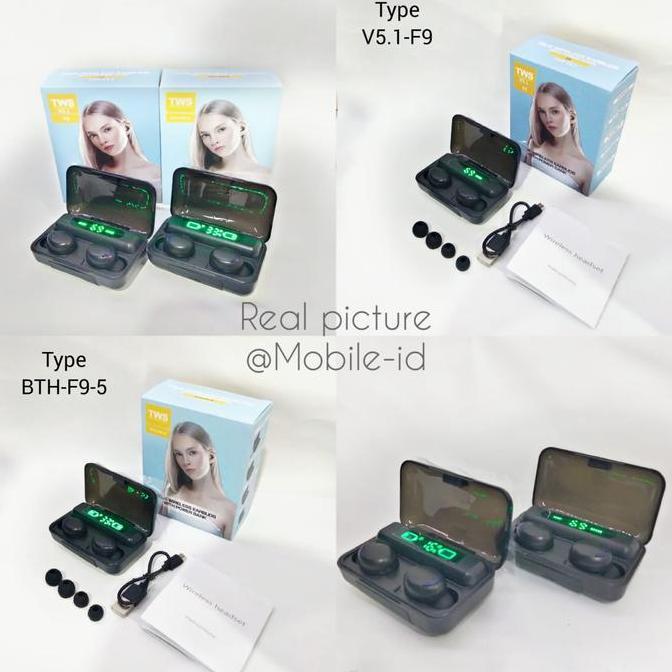 Headset Bluetooth Led 2200Mah Powerbank Tws F-9 V5.1 Wireless Earphone