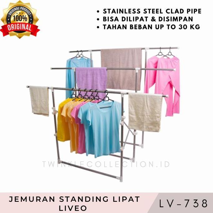 ASLI LIVEO Jemuran Baju Stand Lipat LV738 - Teles In Row Hanger LV 738 READY STOCK