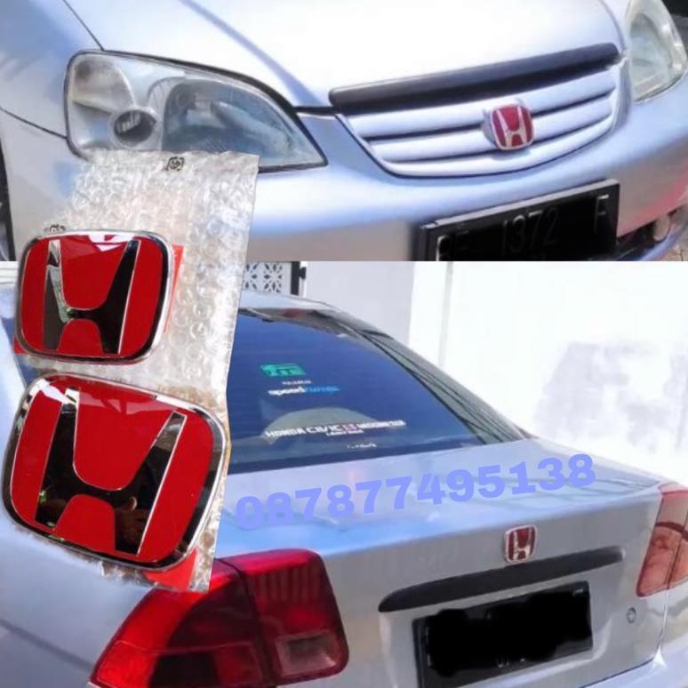 Red Emblem merah Honda Civic ES 01-05 JDM TypeR glass look