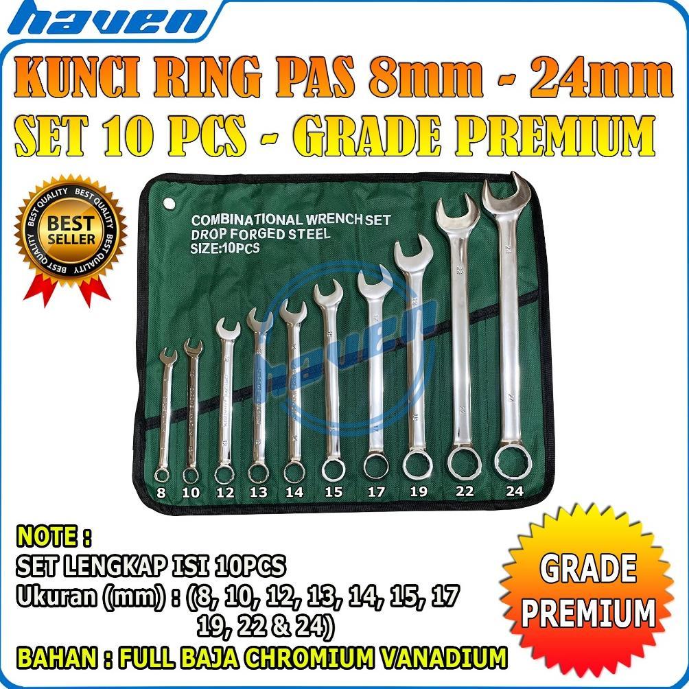 Kunci Ring Pas Set Pas 8-24mm Set 10 PCS Kunci Ring Pas Set Tools Set Kunci Ring Pas 8-24mm Alat Per