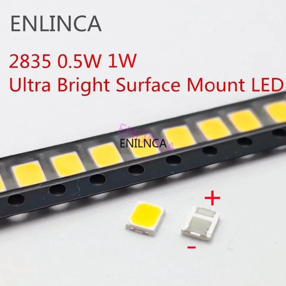 50-100pcs SMD LED 2835 White Chip 0.5 W 1W 3V 6V 9V 18V 50-55LM Ultra Bright Surface Mount LED Light