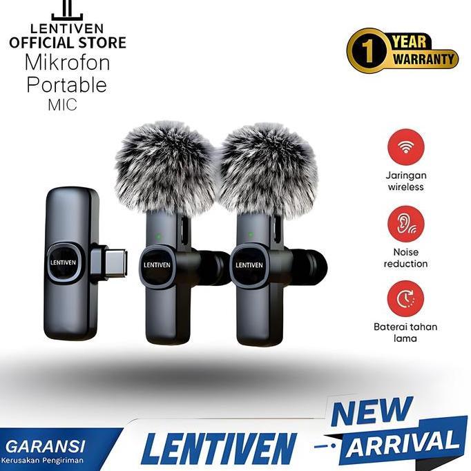 LENTIVEN Wireless Microphone Mic Wireless Clip On Microphone Mikrofon Lavalier HP Plug & Play