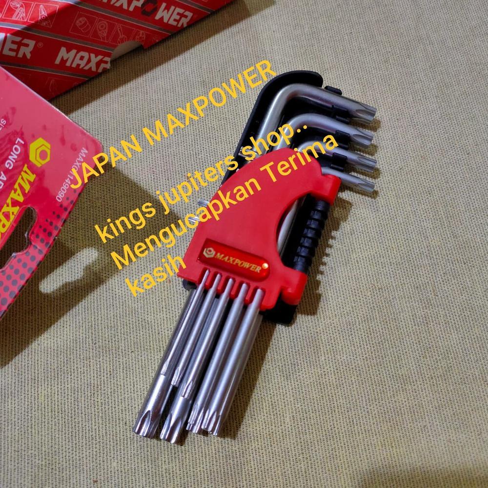 HEAVY DUTY SET L KUNCI BINTANG L T10 T15 T20 T25 T27 T30 T40 T45 T50 JAPAN MAXPOWER TANPA LOBANG T10