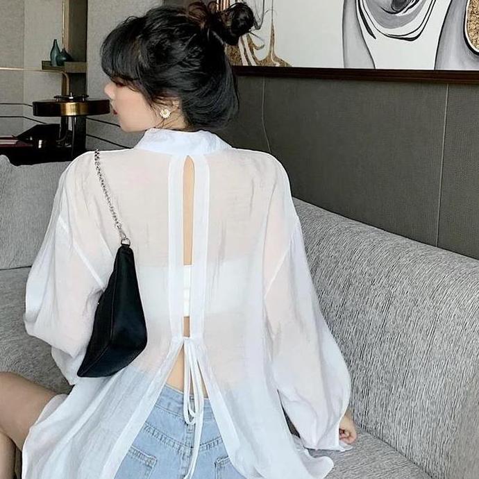 Basic id fashion Kemeja transparan oversize  / kemeja ceruti belahan belakang / kemeja gaya korea st