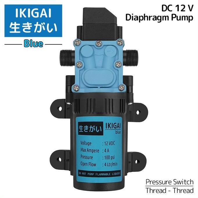 DIAPHRAGM PUMP IKIGAI BLUE , DC 12 V, 48 WATT, 100 PSI PRESSURE SWITCH