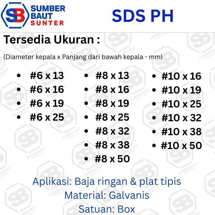 Sds Ph 6X13 Skrup Roofing Pan Head Wf - 1 Box Isi 1.000 Pcs