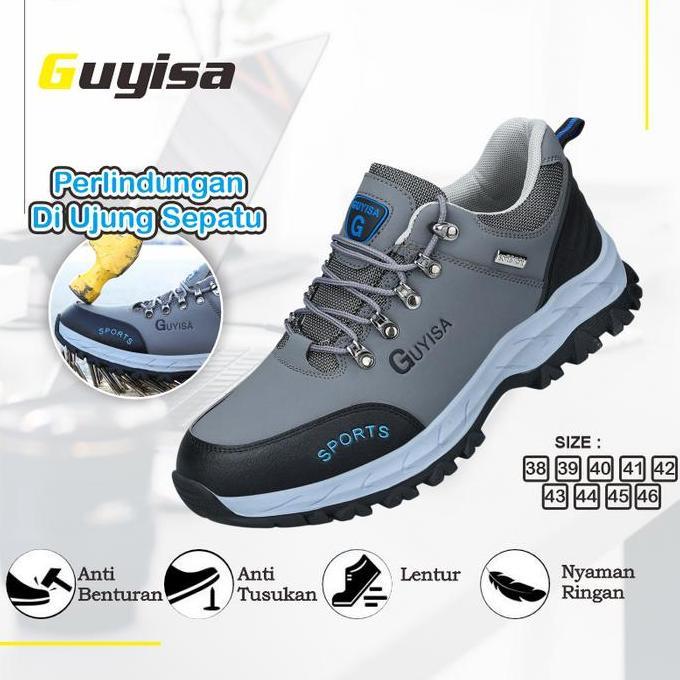 Guyisa Sepatu Sneakers Safety Sport Grey Waterproof | Sepatu Safety Sport | Sepatu Kerja | Sepatu Pa