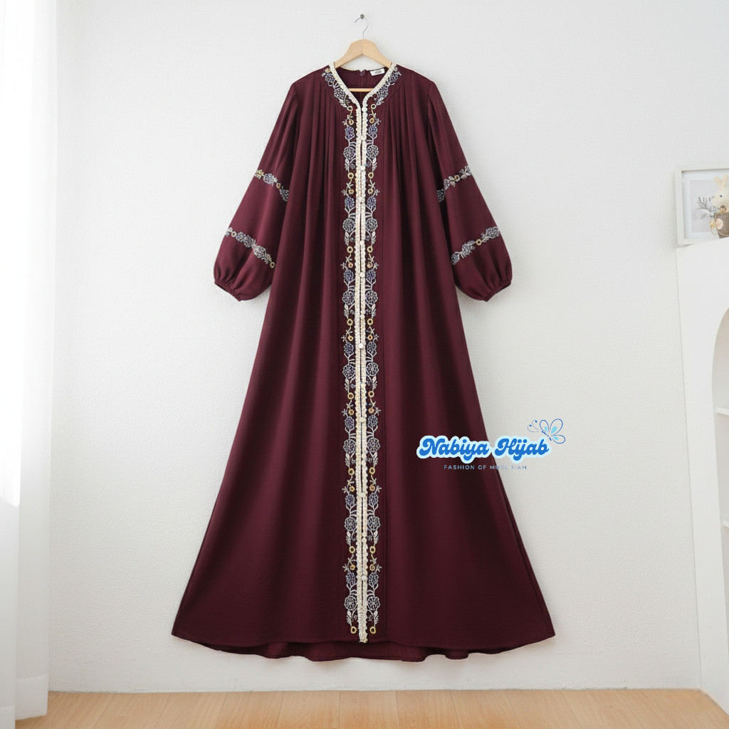 S M L XL XXL Melody Gamis Dress Kondangan Crinkle Bordir Wanita Terbaru Kekinian Jumbo Ld 120 - 92 H