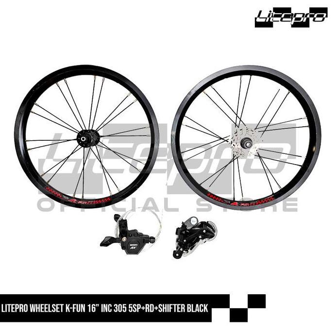 TERBARU LITEPRO WHEELSET K-FUN 16" 305 5SP+RD+SHIFTER BLACK BISA GOSEND