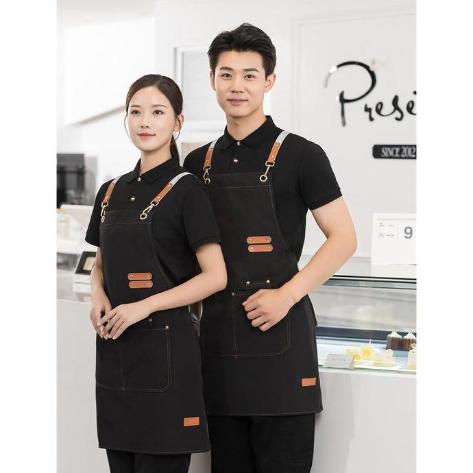 COD Apron Celmek Celemek Masak Barista Coffee Cafe Shop Dapur Model Kantong Polos Anti Air Dan Minya