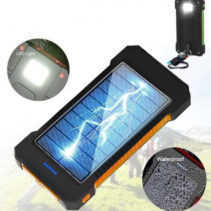 Powerbank Power Bank Solar Tenaga Matahari Usb 10000Mah + Senter Led
