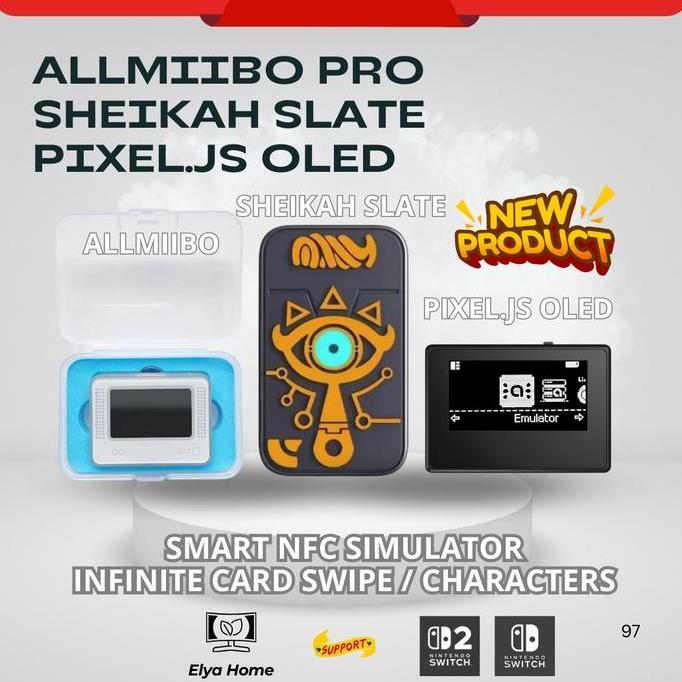Amiibolink Allmiibo Pro Sheikah Slate Pixel.js OLED - Emulator NFC Modern dengan Bluetooth, Dukungan