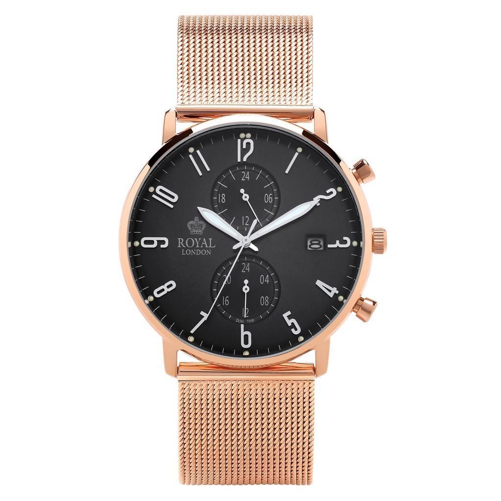 Royal London Men'S Watches Rl 41352-14 Black Rose Gold Mesh Strap