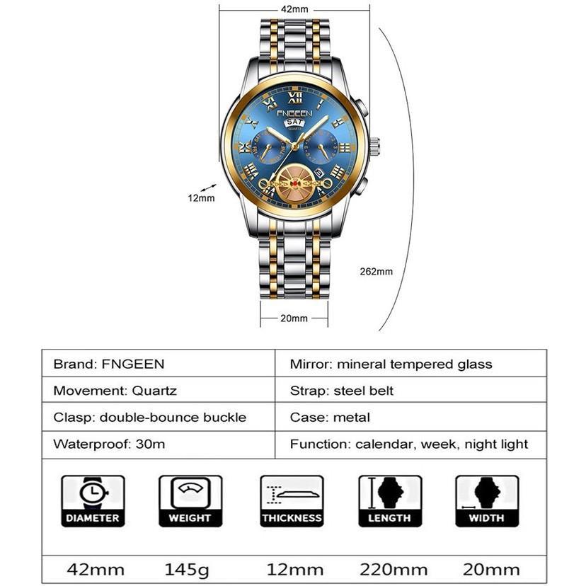 Fngeen 4001 Jam Tangan Pria Luxury Stainless Steel Quartz Original Anti Air Watch