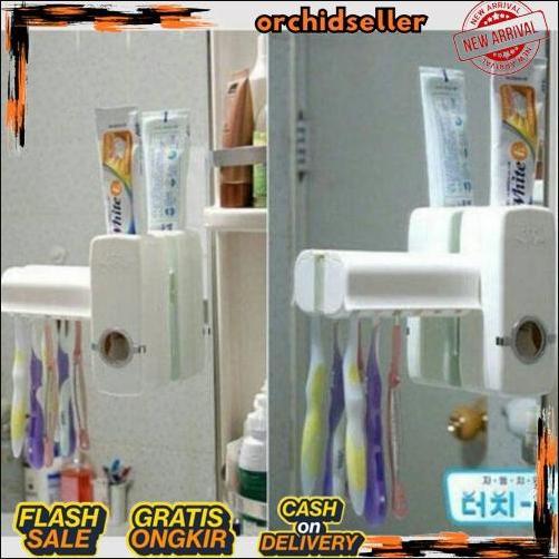 DISPENSER ODOL TOOTHPASTE DISPENSER & BRUSH SET WHITE PASTA GIGI DAN TEMPAT SIKAT GIGI DISPENCER TOO