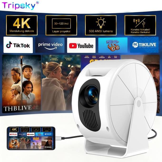 daffasafera - Tripsky Videotron Proyektor Mini T269mini 4K Ultra HD dengan Speaker Internal & Jaring