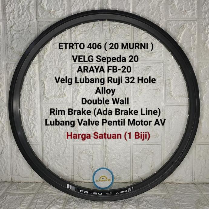 Velg Rims 20 ARAYA FB20 Murni ETRTO 406 Lubang 32H Double Wall Brake Line Valve AV Sepeda Lipat Seli