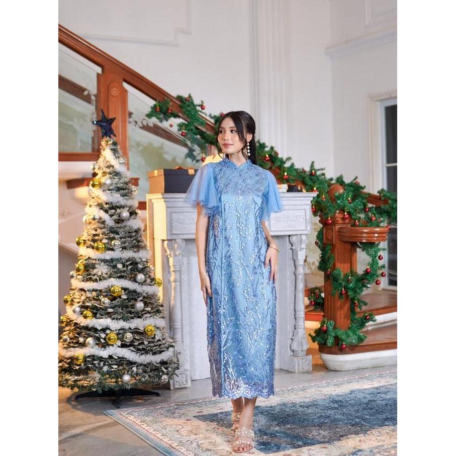 Miss Nomi - Aileen Dress Pesta / Long Dress Natal / Kondangan Formal Wanita Gaun Midi Mewah Pendek P
