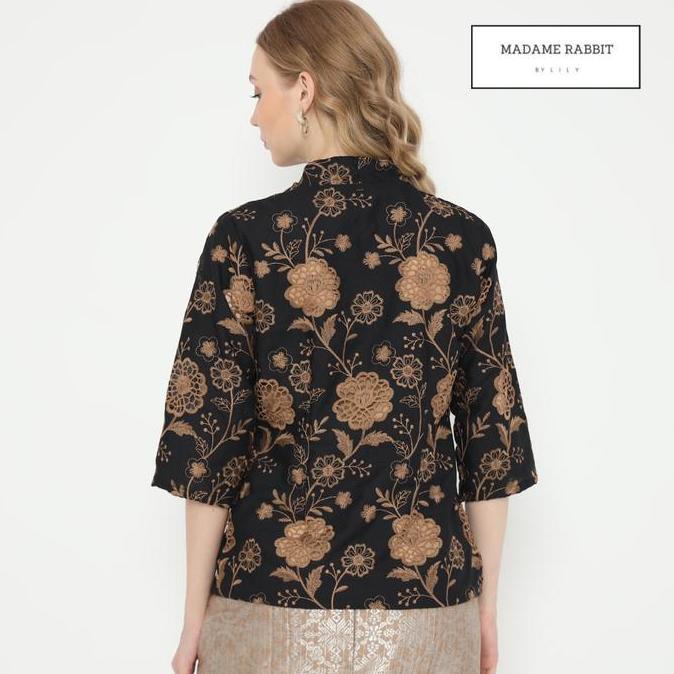 Kebaya Kutu Baru Malika Hitam Madame Rabbit Katun Bordir Lengan Panjang