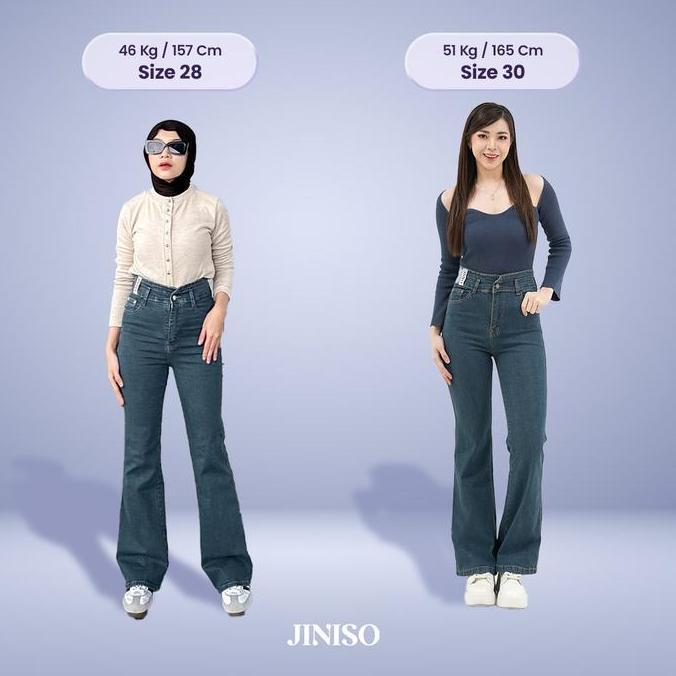 JINISO HANGOUT - 618 Cutbray Stretch Hhwaist Celana Jeans Wanita