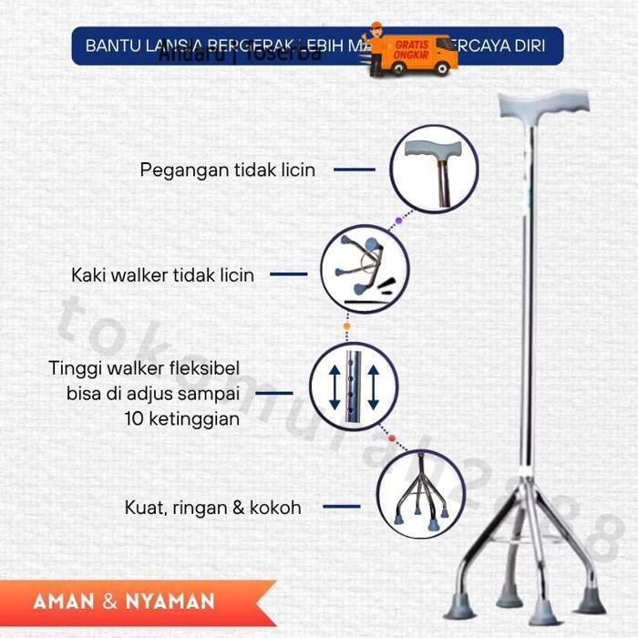 Best Seller Tongkat Jalan Stainless Kaki 3/Tongkat Jalan Orang Tua/Tongkat Jalan